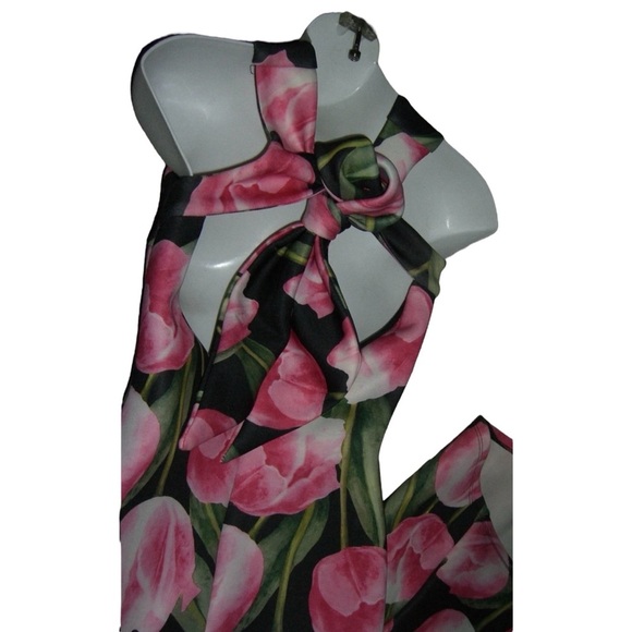 Va Va Voom Dress Long Tulip Flower Floral Cottagecore Long Black Pink Romantic M - Picture 9 of 16